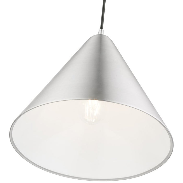 Livex Dulce 1 Light Pendant, Aluminum/Chrome/Aluminum Metal/White