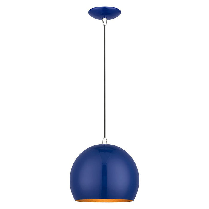 Livex Piedmont 1 Light Globe Pendant, Cobalt Blue/Chrome/Gold - 41181-37