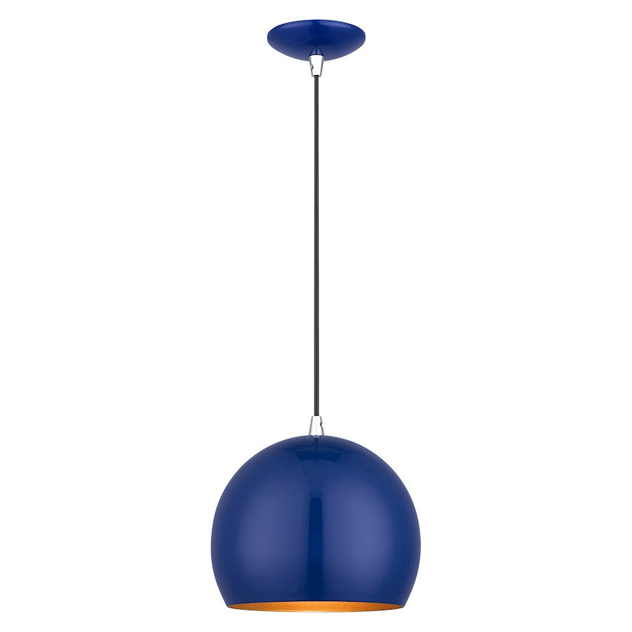 Livex Piedmont 1 Light Globe Pendant, Cobalt Blue/Chrome/Gold - 41181-37