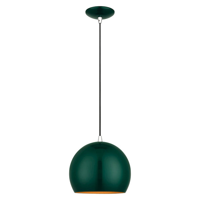 Livex Piedmont 1 Light Globe Pendant, Green/Chrome/Gold - 41181-97