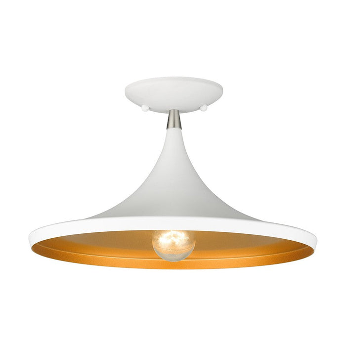 Livex Waldorf 1 Light Semi-Flush Mount, White/Nickel/Gold Inside - 41189-03