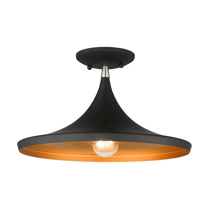 Livex Waldorf 1 Light Semi-Flush Mount, Black/Nickel/Gold Inside - 41189-04