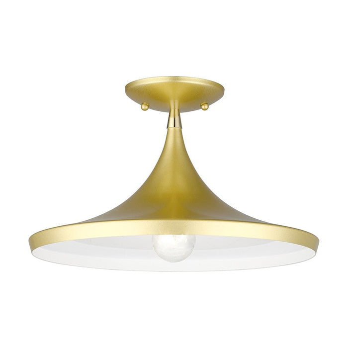 Livex Waldorf 1 Light Semi- Flush Mount, Gold/Brass/White Inside - 41189-33