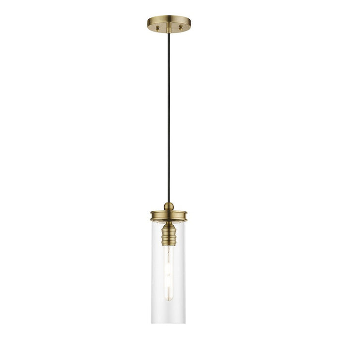 Livex Devoe 1 Light Mini Pendant, Antique Brass/Clear - 41236-01