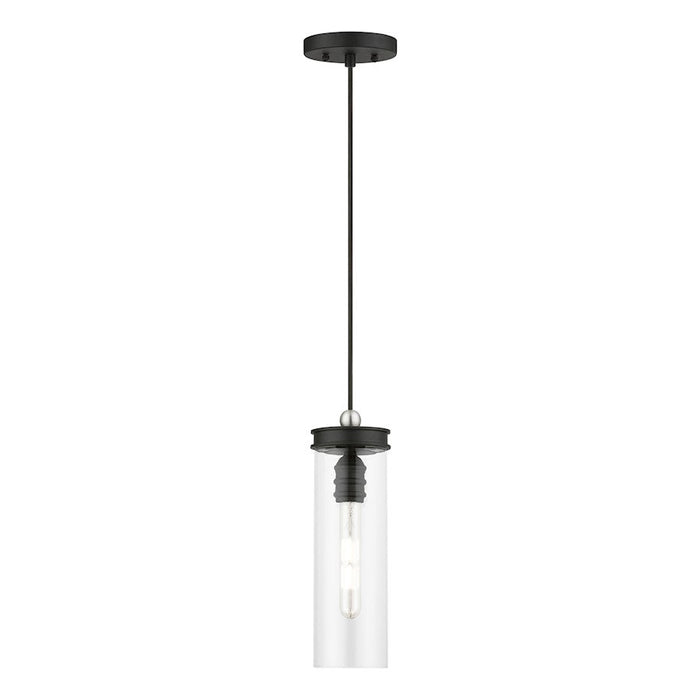 Livex Devoe 1 Light Mini Pendant, Black/Brushed Nickel Accent/Clear - 41236-04