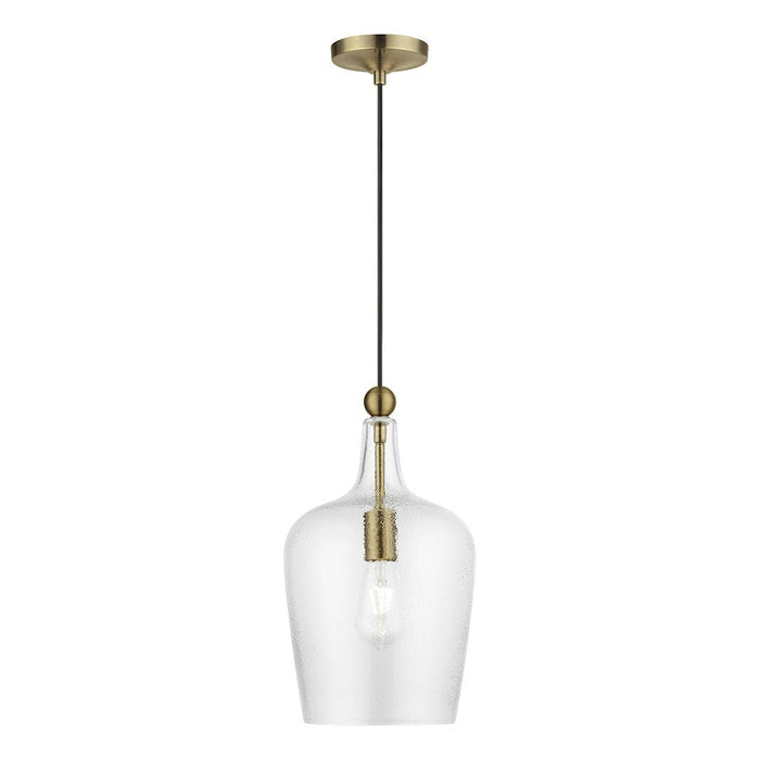 Livex Avery 1 Light Single Pendant, Antique Brass/Clear Water - 41237-01