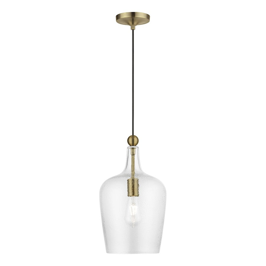 Livex Avery 1 Light Single Pendant, Antique Brass/Clear Water - 41237-01