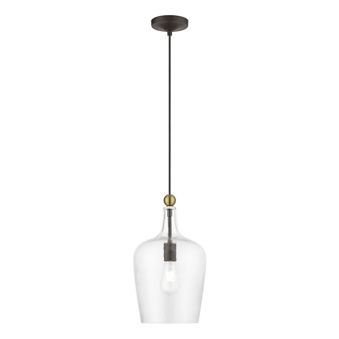 Livex Avery 1 Light Single Pendant, Bronze/Antique Brass/Clear Water - 41237-07