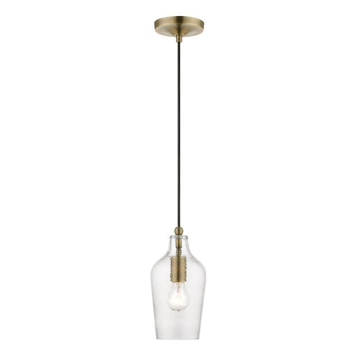 Livex Avery 1 Light Mini Pendant, Antique Brass/Clear Water - 41240-01