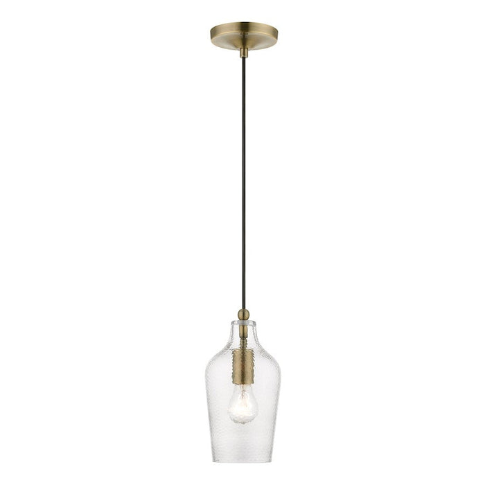 Livex Avery 1 Light Mini Pendant, Antique Brass/Clear Water - 41240-01