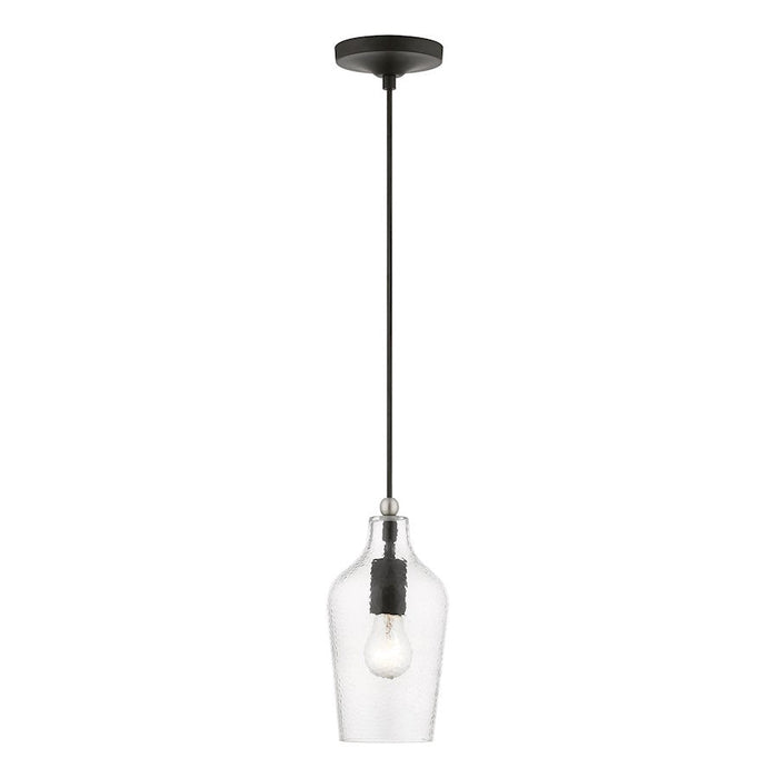 Livex Avery 1 Light Mini Pendant, Black/Nickel Accent/Clear Water - 41240-04