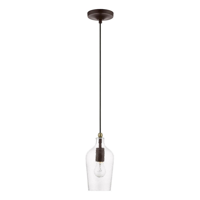 Livex Avery 1 Light Mini Pendant, Bronze/Brass Accent/Clear Water - 41240-07