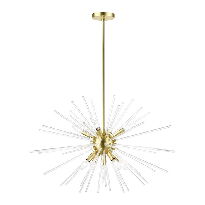 Livex Utopia 9 Light Large Pendant Chandelier, Satin Brass/Clear Rods - 41255-12