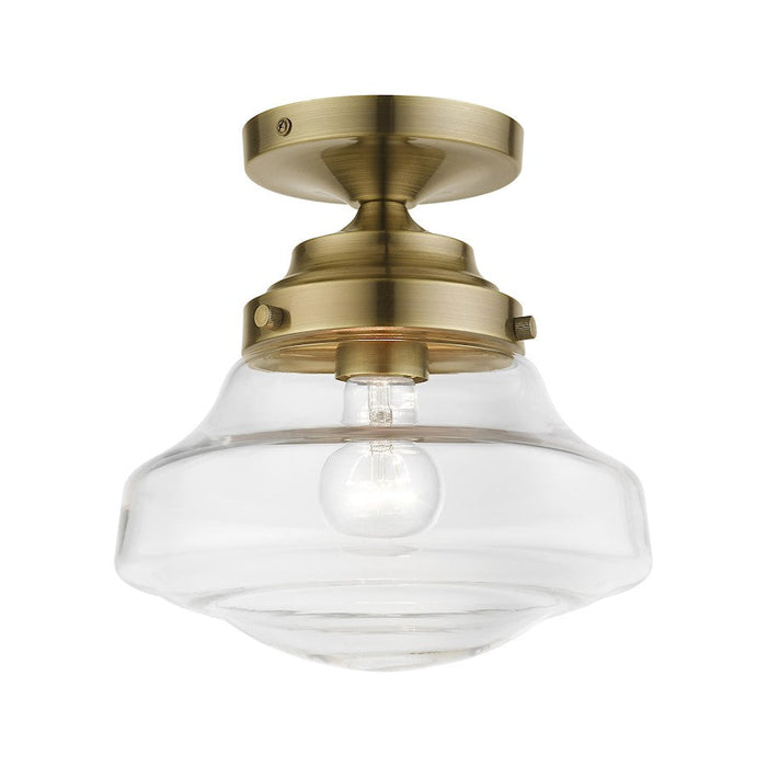 Livex Avondale 1 Light Semi-Flush, Antique Brass/Clear - 41291-01