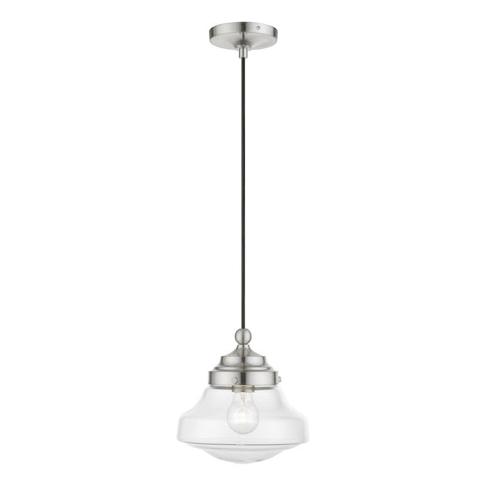 Livex Avondale 1 Light Mini Pendant, Brushed Nickel/Clear - 41293-91