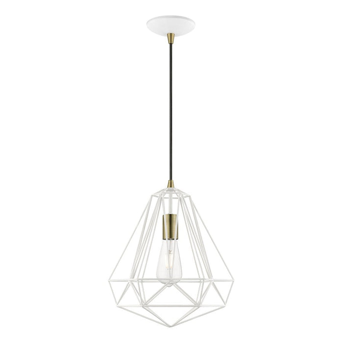 Livex Knox 1 Light Pendant, Textured White/Brass/White Metal - 41324-13