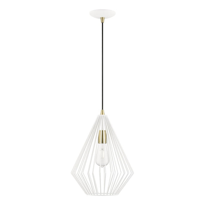 Livex Linz 1 Light Pendant, Textured White/Antique Brass/White Metal - 41325-13