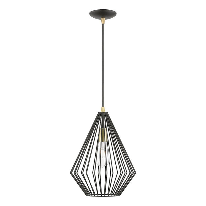 Livex Linz 1 Light Pendant, Textured Black/Antique Brass/Black Metal - 41325-14