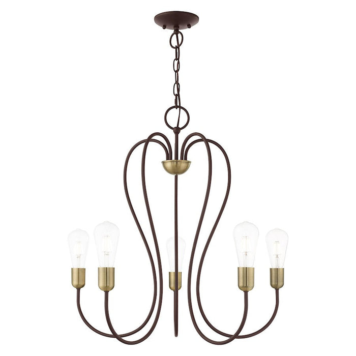 Livex Lucerne 5 Light Chandelier, Bronze with Antique Brass Accents - 41365-07