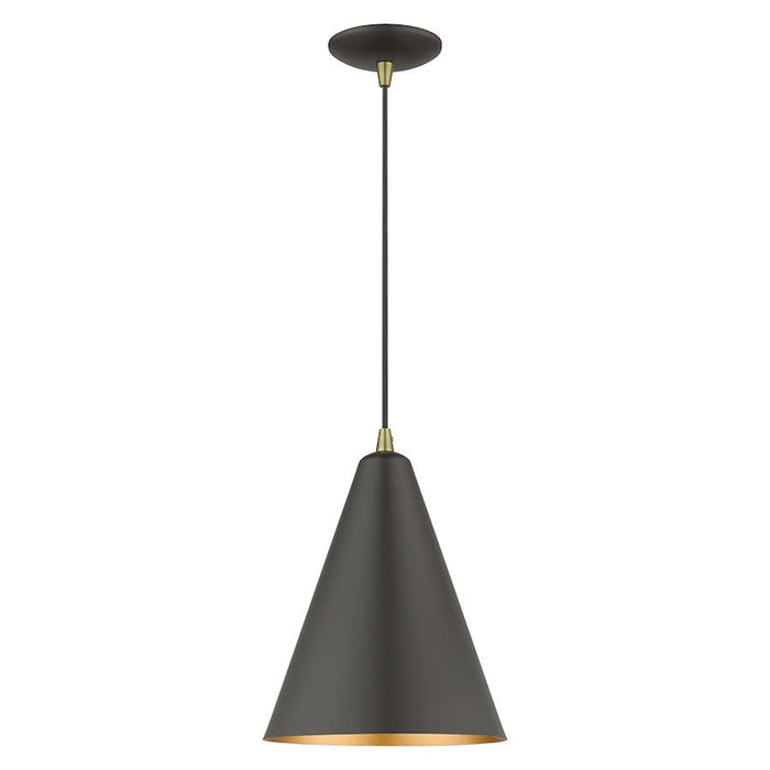 Livex Dulce 1 Light Cone Pendant, Bronze/Brass/Bronze/Gold Inside - 41492-07