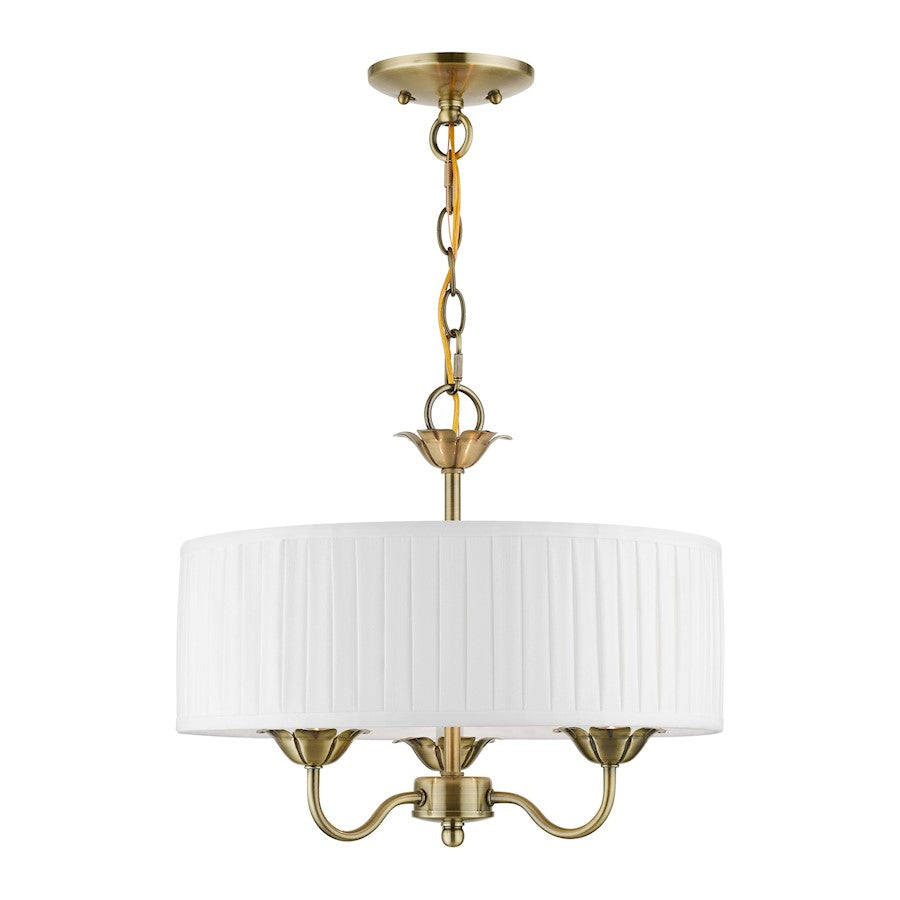 Livex Edinburgh 3 Light Pendant Chandelier, Brass/Off-White/White - 41773-01