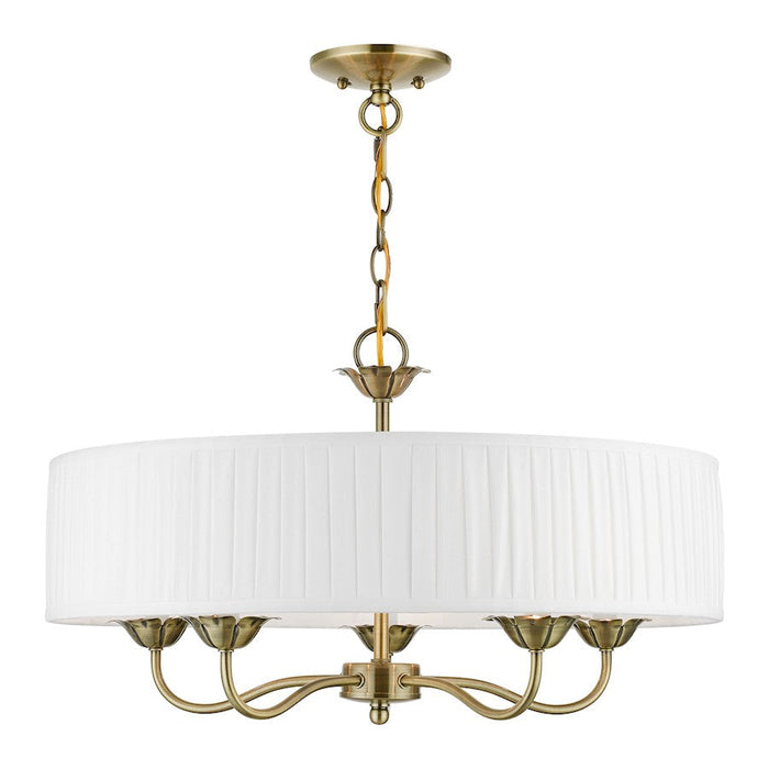 Livex Edinburgh 5 Light Pendant Chandelier, Brass/Off-White/White - 41775-01