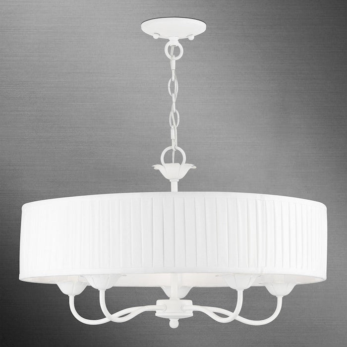 Livex Edinburgh 5 Light Pendant Chandelier, White/Off-White/White - 41775-03