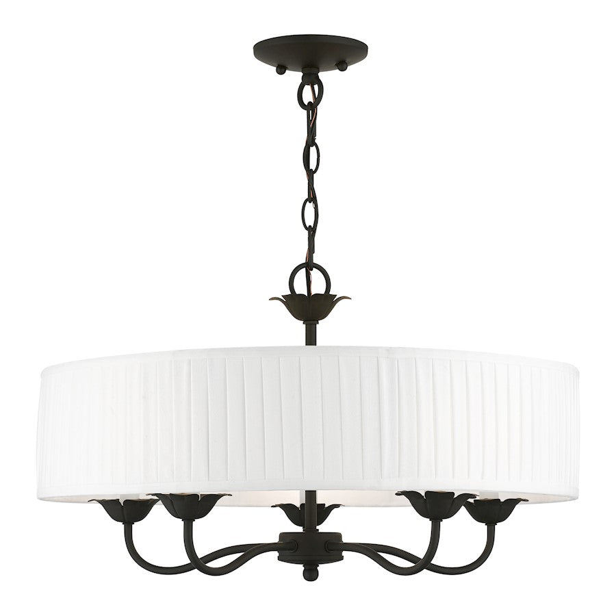 Livex Edinburgh 5 Light Pendant Chandelier, Black/Off-White/White - 41775-04