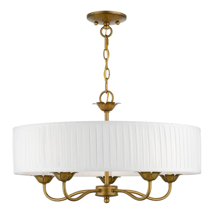 Livex Edinburgh 5 Light Pendant Chandelier, Gold/Off-White/White - 41775-48