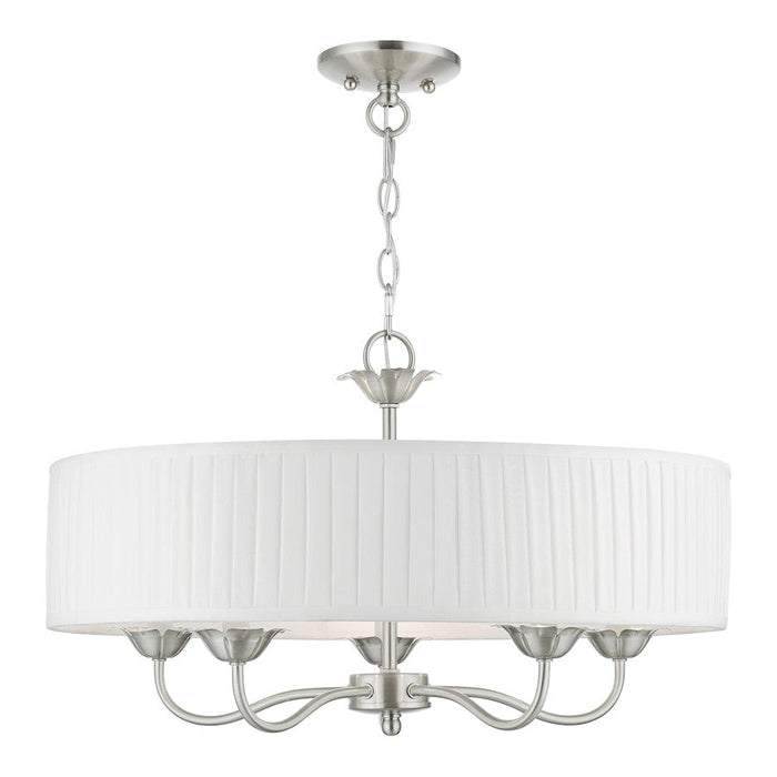 Livex Edinburgh 5 Light Pendant Chandelier, Nickel/Off-White/White - 41775-91