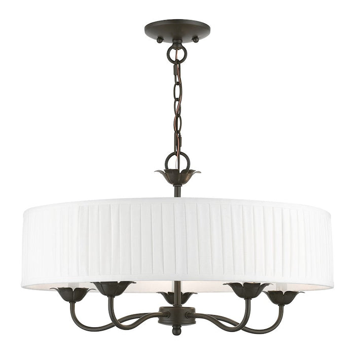 Livex Edinburgh 5 Light Pendant Chandelier, Bronze/Off-White/White - 41775-92