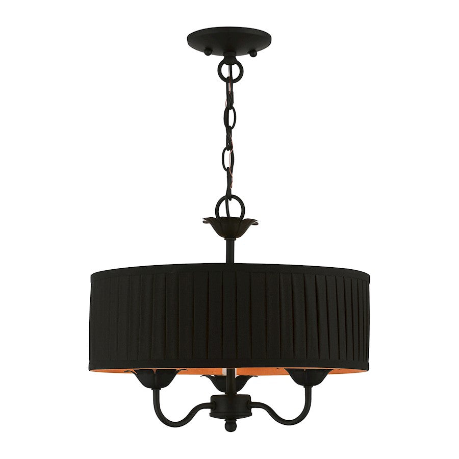 Livex Harrington 3 Light Pendant Chandelier, Black/Black/Orange - 41863-04