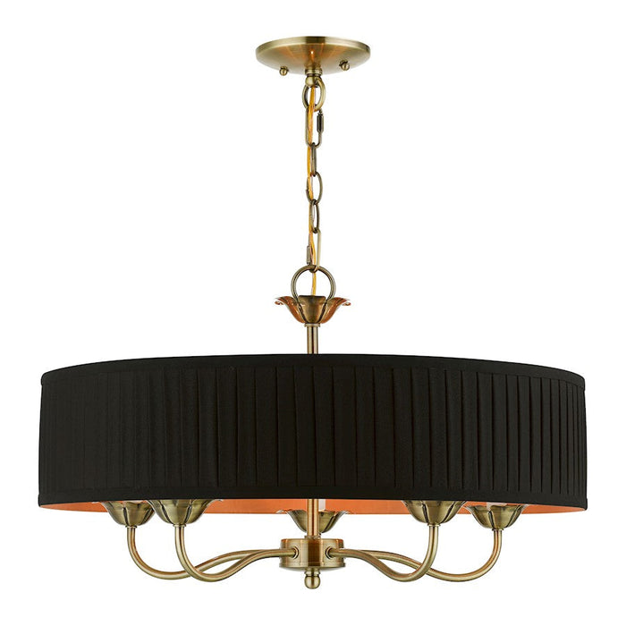 Livex Harrington 5 Light Pendant Chandelier, Brass/Black/Orange - 41865-01