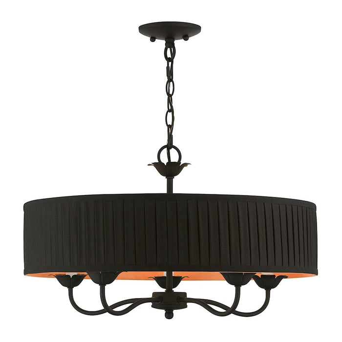 Livex Harrington 5 Light Pendant Chandelier, Black/Black/Orange - 41865-04