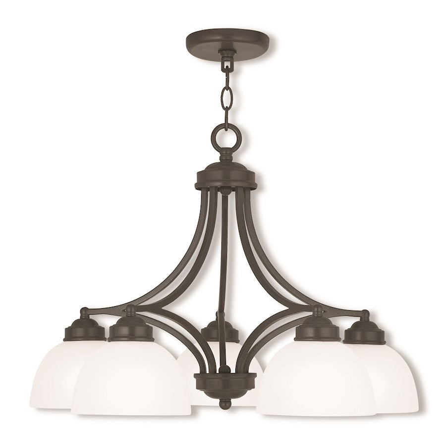 Livex Somerset 5 Light Dinette Chandelier, English Bronze/Satin Glass - 4225-92