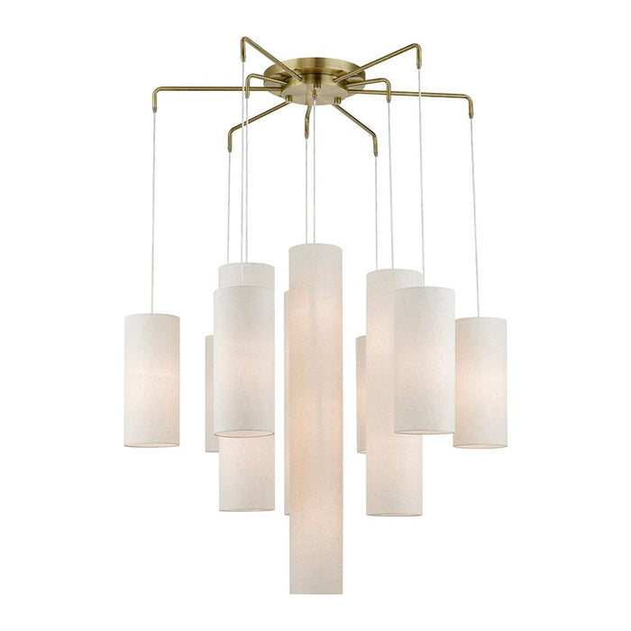 Livex Strathmore 15 Light Foyer Chandelier, Brass/Oatmeal/White - 42657-01