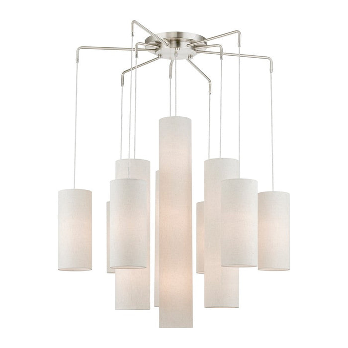 Livex Strathmore 15 Light Foyer Chandelier, NK/Oatmeal/White Fabric - 42657-91