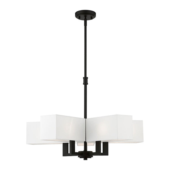 Livex Rubix 5 Light Chandelier, Brass/Off-white Fabric/White Fabric - 42675-04