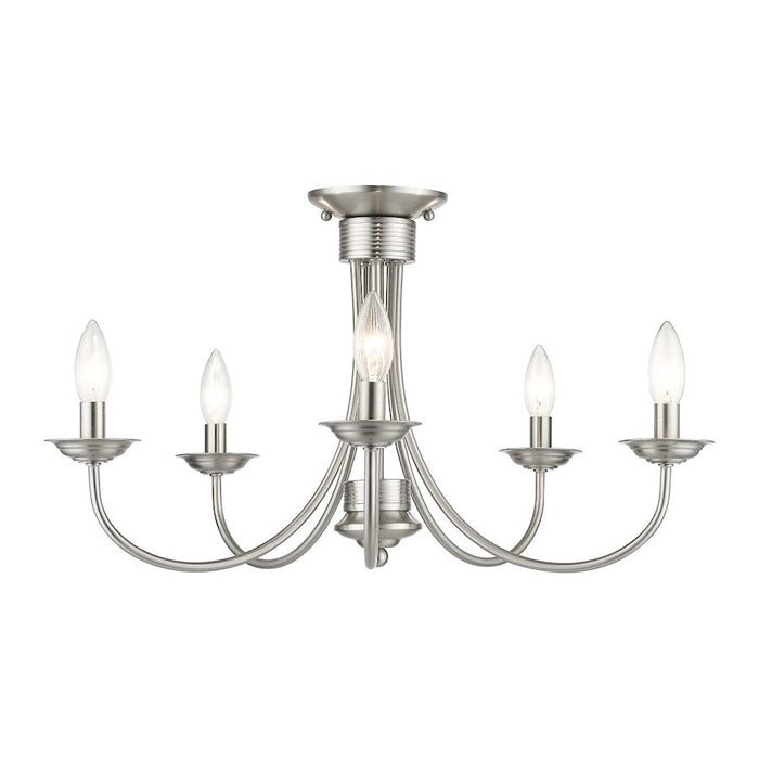 Livex Estate 5 Light Large Semi- Flush Mount, Brushed Nickel - 42684-91