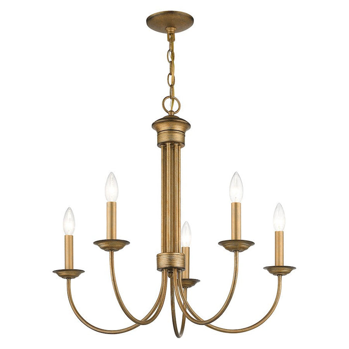 Livex Estate 5 Light Chandelier, Antique Gold Leaf