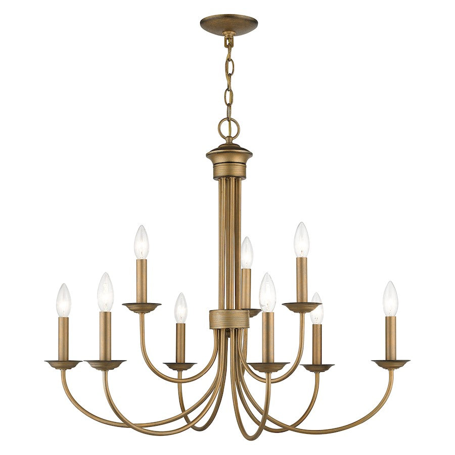 Livex Estate 9 Light Large 2-Tier Chandelier, Antique Gold Leaf - 42687-48