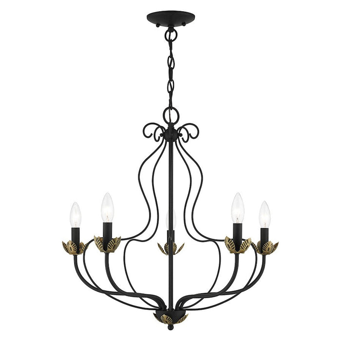 Livex Katarina 5 Light Chandelier, Black/Brass Accents - 42905-04