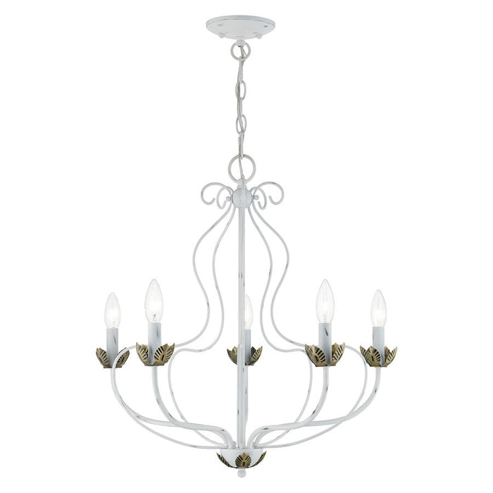 Livex Katarina 5 Light Chandelier, White/Brass Accents - 42905-60