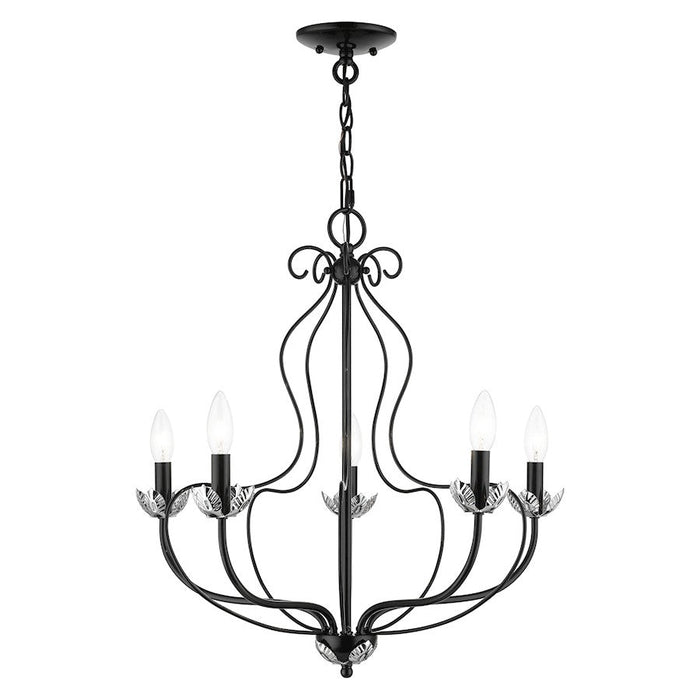 Livex Katarina 5 Light Chandelier, Shiny Black/Chrome Accents - 42905-68