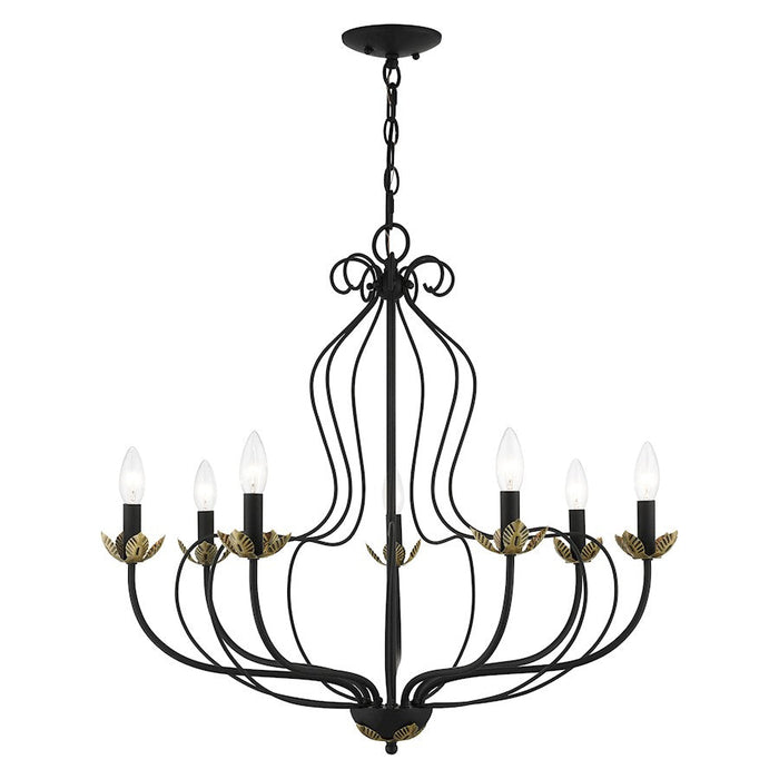 Livex Katarina 7 Light Chandelier, Black/Brass Accents - 42907-04