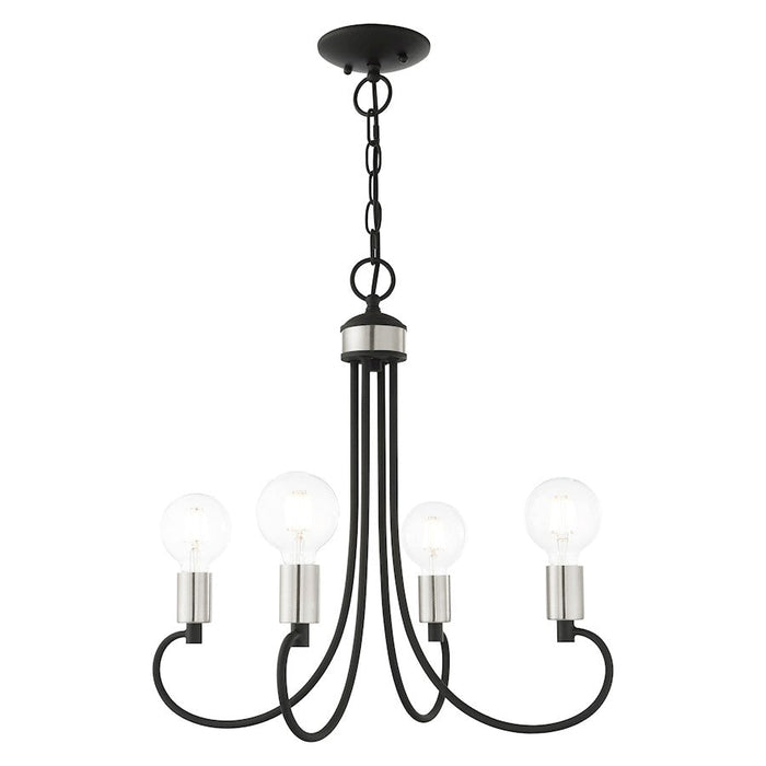 Livex Bari 4 Light Chandelier, Black with Brushed Nickel Accents - 42924-04