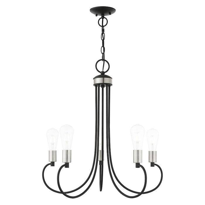 Livex Bari 5 Light Chandelier, Black with Brushed Nickel Accents - 42925-04