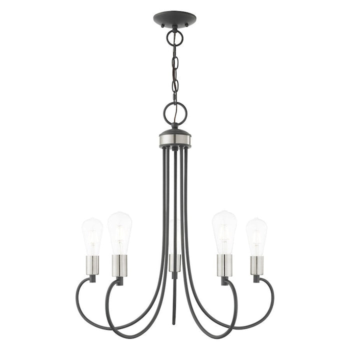 Livex Bari 5 Light Chandelier, Scandinavian Gray with Nickel Accents - 42925-76