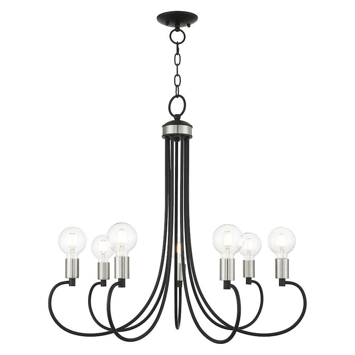 Livex Bari 7 Light Chandelier, Black with Brushed Nickel Accents - 42927-04