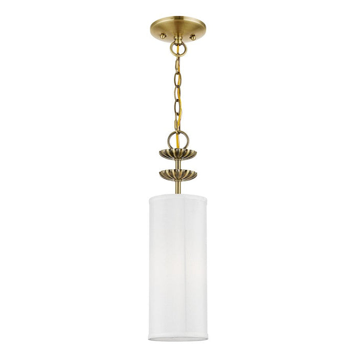 Livex Brookdale 1 Light Mini Pendant, Brass/Off-White/White Inside - 42981-01